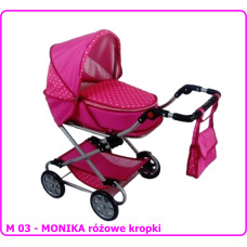 Minikid Wózek dla lalek głęboko-spacerowy MONIKA M03 różowy w kropki