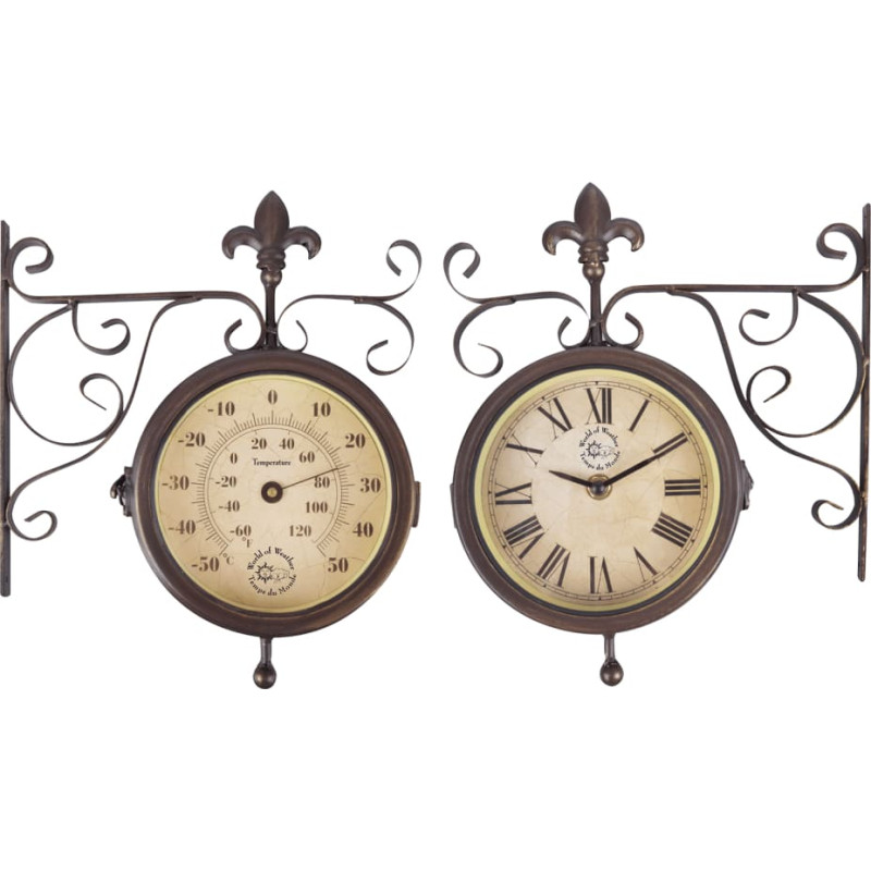 Dvipusis lauko termometras su laikrodžiu