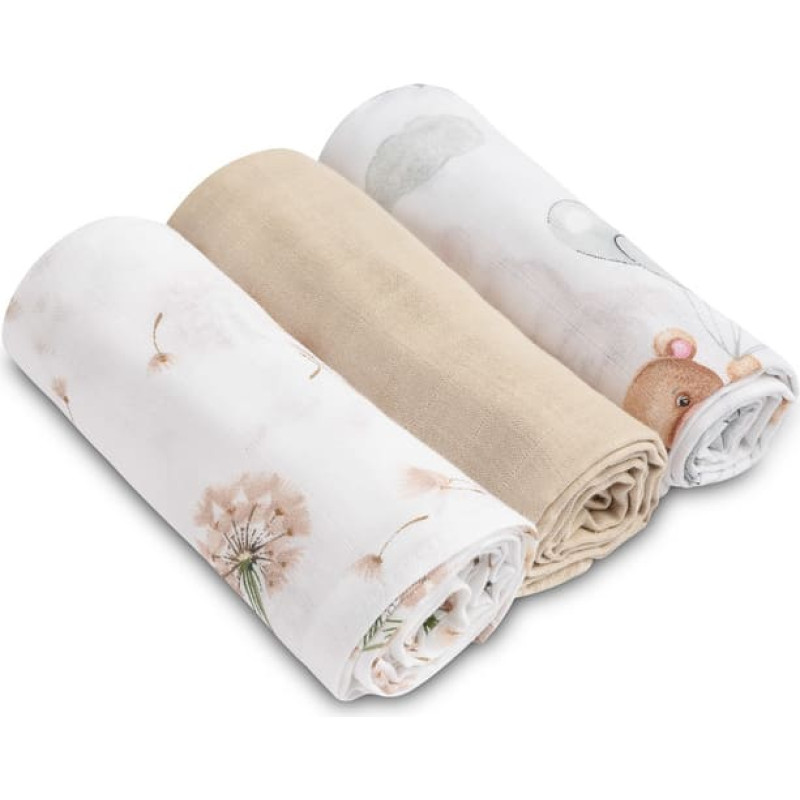 Sensillo muslino sauskelnės, 3 vnt. rinkinys – pilka/smėlio spalvos su meškučiais