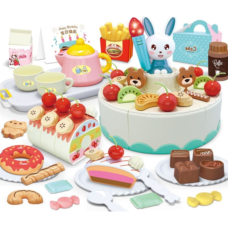 Woopie Cukiernia Tort Urodzinowy do Krojenia + Zestaw do Herbaty 85 el.