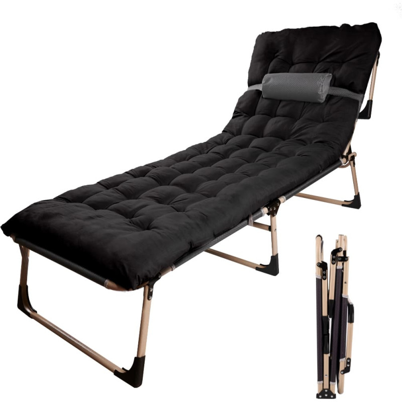 Sulankstoma turistinė lauko lova „Tourist“, 198 cm, juoda