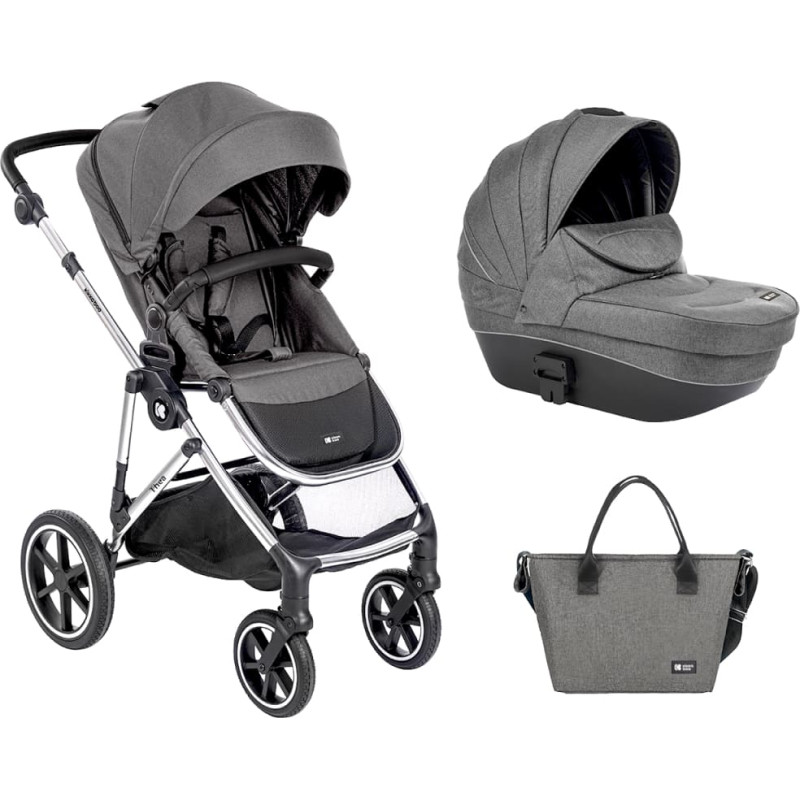 KIKKABOO Thea 2-in-1 vežimėlis su plastikiniu lopšiu Dark Grey