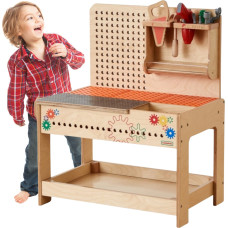 Masterkidz medinis dirbtuvių stalas Montessori STEM su įrankiais + priedai