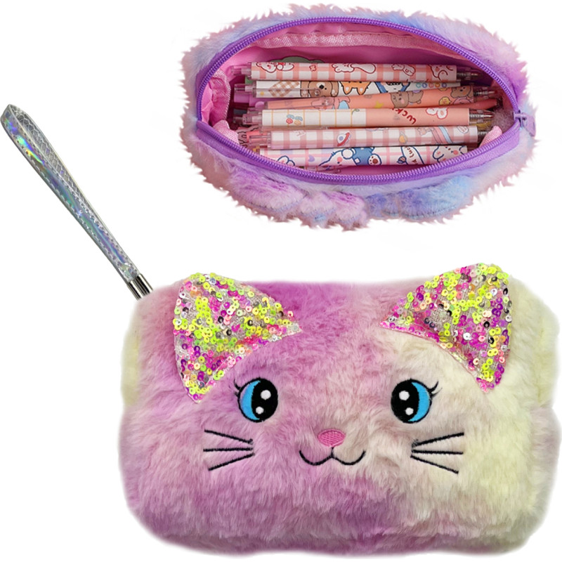 TOREBKA PLUSZOWA KOTEK CEKINOWE USZY