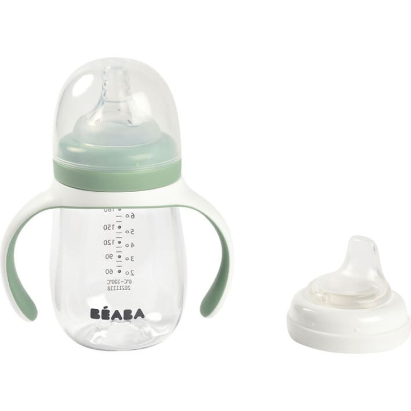 Beaba / Red Castle mokomasis buteliukas BEABA 2 viename, 210 ml, SAGE GREEN