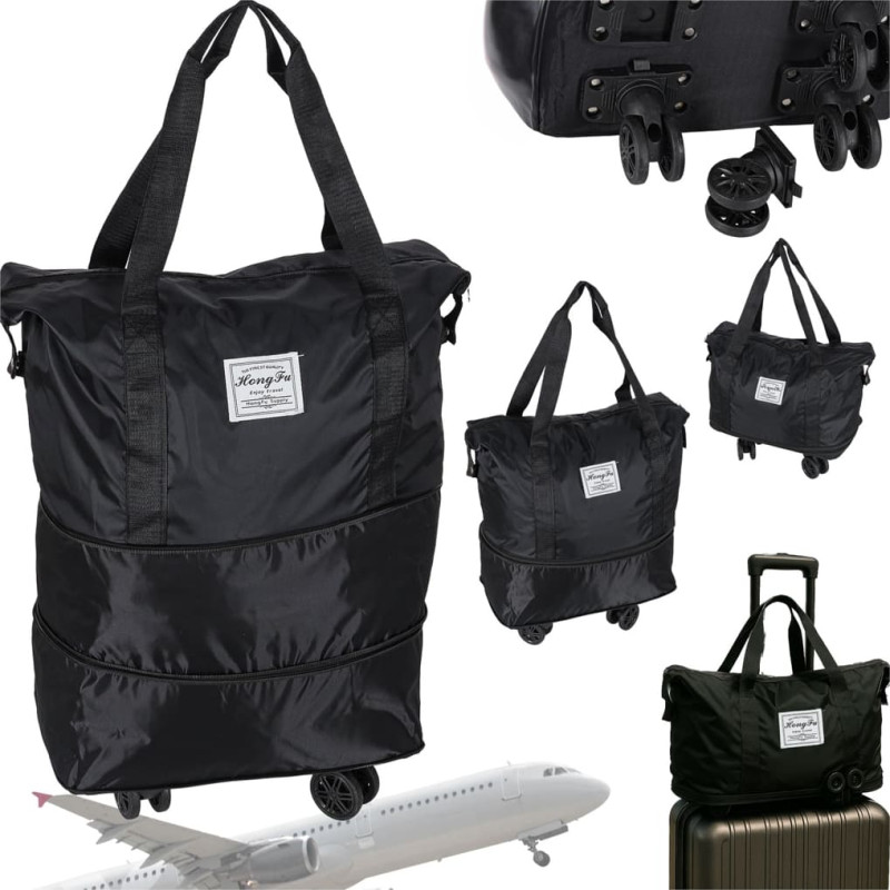 Sulankstomas, talpus kelioninis krepšys su ratukais, juodas, 3 dydžiai