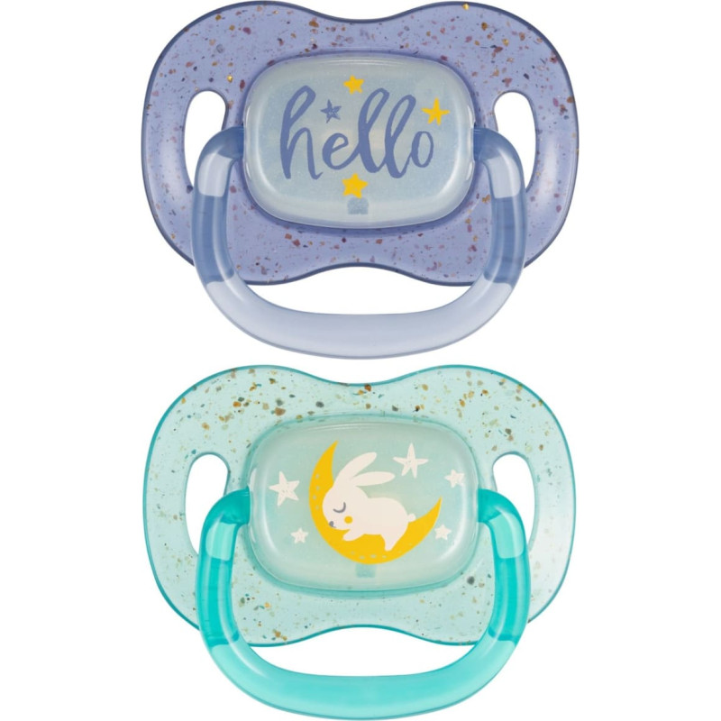 Canpol 34/943 Smoczek uspokajający silikonowy 6-18m symetryczny NightGlow  2 szt  niebieski