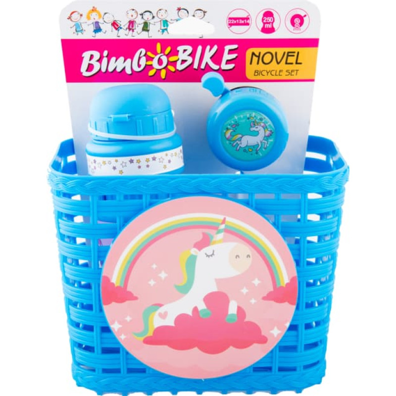 Bimbo Bike Rinkinys vaikų dviračiui &bdquo;NOVEL&ldquo;, 3 elementai (krep&scaron;elis, gertuvė ir skambutis), mėlynas