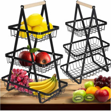 Augļu un dārzeņu grozs trīs līmeņu šķīvim metāla koksne