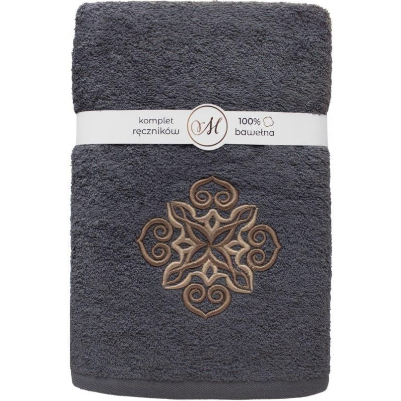RĘCZNIK KPL.MARIBELLA 3 SZT./30X50/50X100/70X140/ FROTTE HAFT 005 MANDALE CIEMNY SZARY