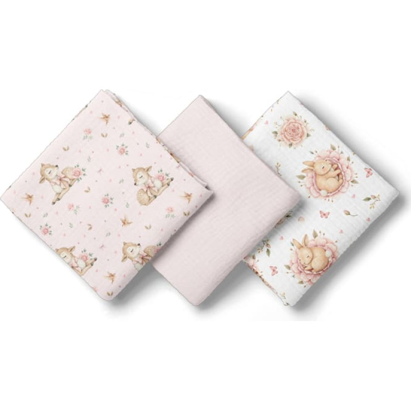 Bocioland 3039 MUSLIN DIAPERS 70X70 3-PACK PINK BL303