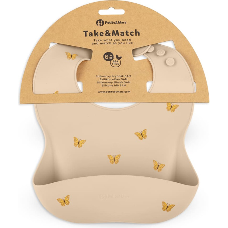 Petite&Mars 706718 Silikonowy śliniak Take &Match Sand Butterflies 6m+