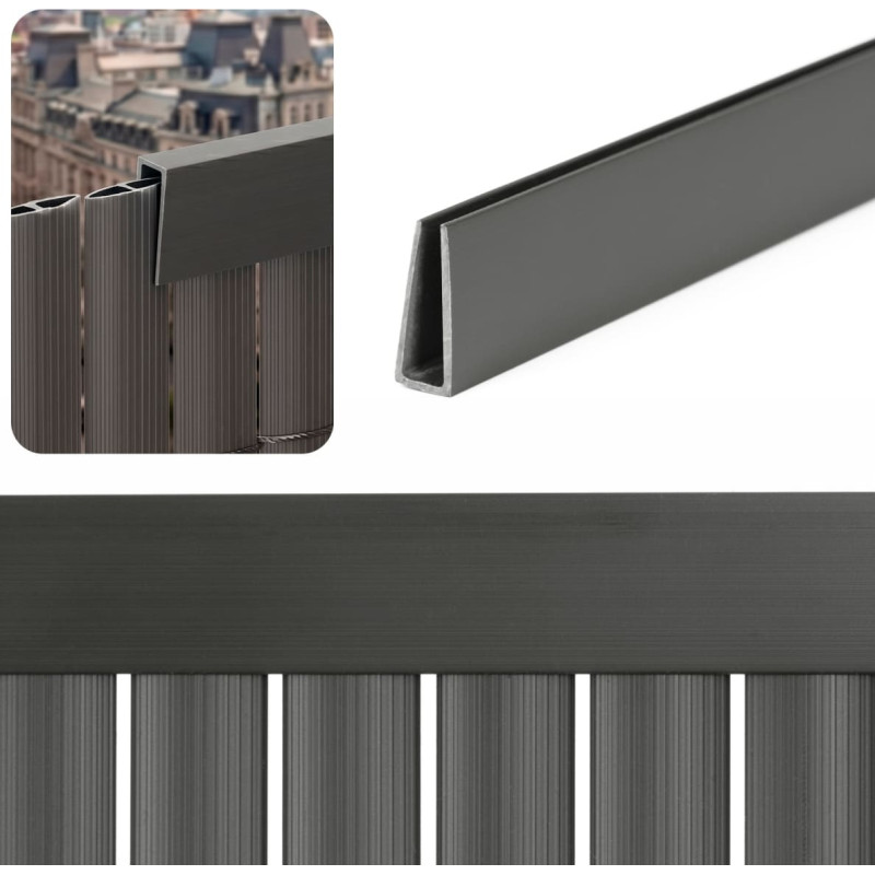 Springos Dangtis, profilis 100 cm PVC dangai balkonui, terasai, tvorai, tamsiai pilka