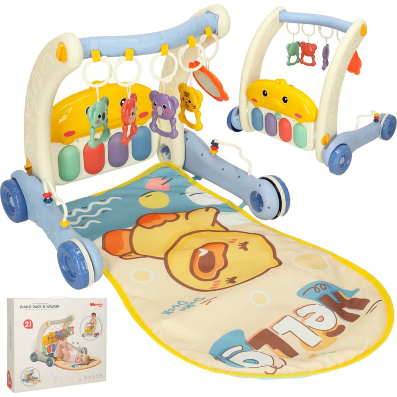 Bibi-inn izglītojošs bērnu ratiņi un klavieres 2-in-1 paklājs zils