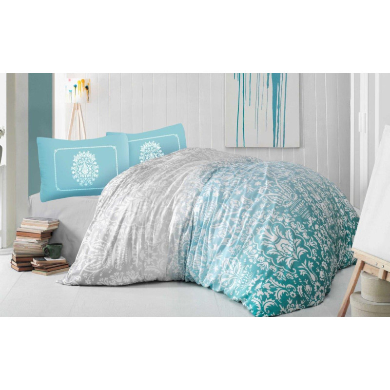 BEDDING SET VALENTINI VIZION TURQUOISE 160X200+2X70X80 SATIN COTTON