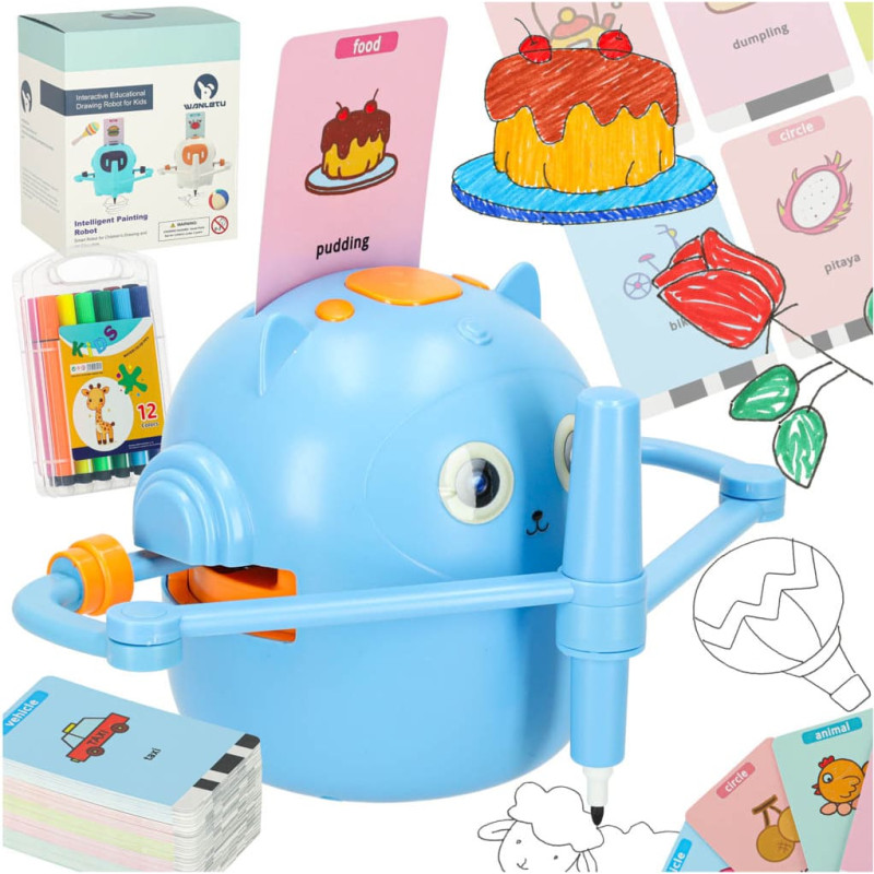 Izglītojošs robots interaktīva mācīšanās zīmēt rakstīšanas fišu komplektu marķieri zili