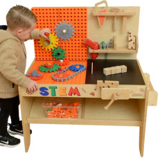 Masterkidz medinis dirbtuvių stalas XXL Montessori STEM su įrankiais + priedai