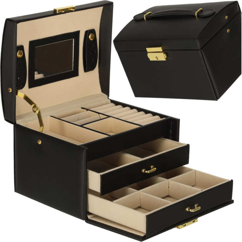Papuošalų dėžutė su stalčiukais – juoda