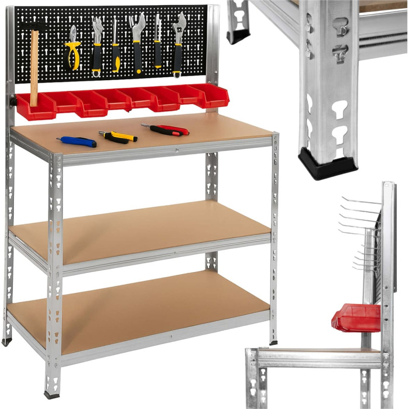 Springos Darbo stalas Springos HA5276 136x101x40 cm, apkrova 620 kg, darbo pavir&scaron;ius su įrankių lentynomis garažui
