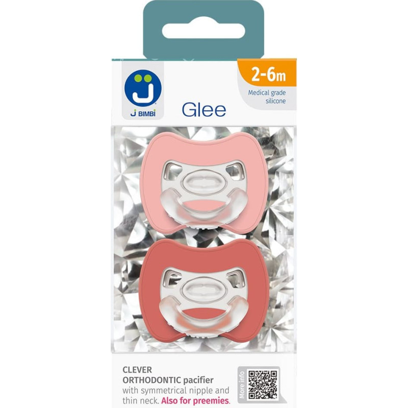 2-pack. Smart pacifiers Glee 2-6m rose-brick