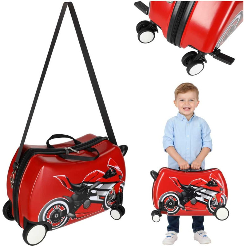 Bērnu ceļojuma koferis uz riteņiem rokas bagāžas motocikls