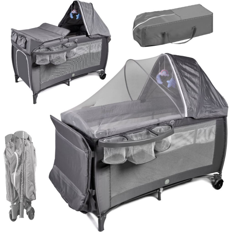 Ceļojumu gultiņa salokāms divu līmeņu pārtinamais galds maks. 15 kg