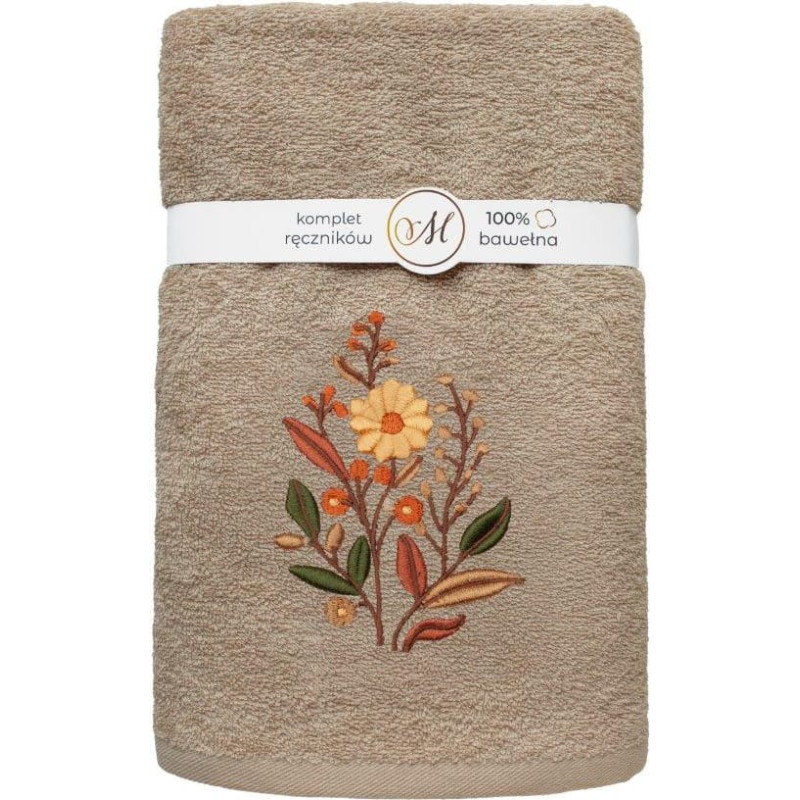 RĘCZNIK KPL.MARIBELLA 3 SZT./30X50/50X100/70X140/ FROTTE HAFT 001 KWIATKI JASNY BEŻ