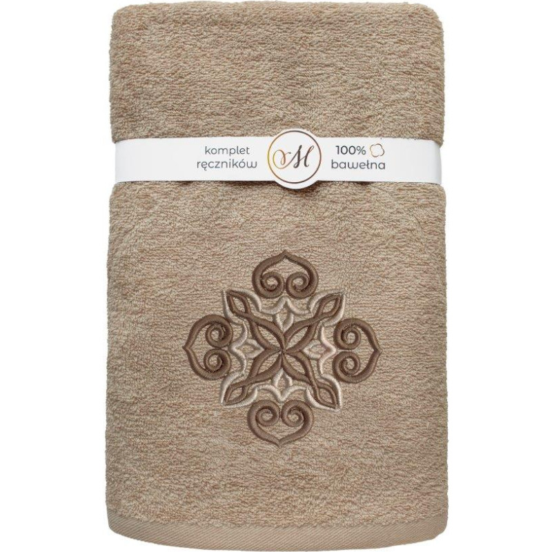 RĘCZNIK KPL.MARIBELLA 3 SZT./30X50/50X100/70X140/ FROTTE HAFT 005 MANDALE JASNY BEŻ