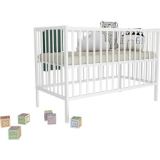 Bobas kūdikio lovytė MAGDA su nuleidžiamu šonu, balta, 120 × 60 cm