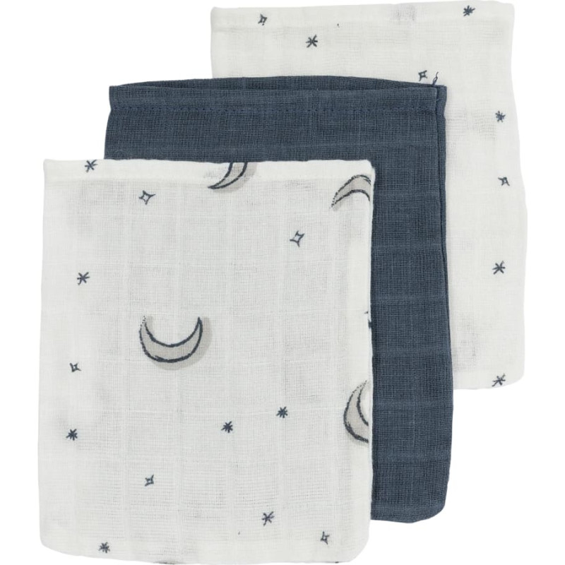 Meyco Baby muslīnu autiņu komplekts Moon Indigo (3 gab., 20x17 cm)