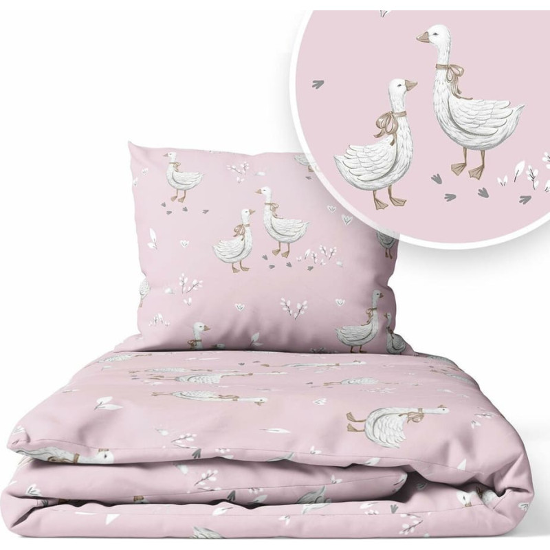 Ankras Cover set - 2 pcs - 120x90, 40x60  - GEESE on a PINK background
