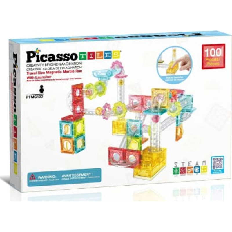 Picasso Tiles Magnētiskais konstruktors Marble Run 100 detaļas, PTMG100
