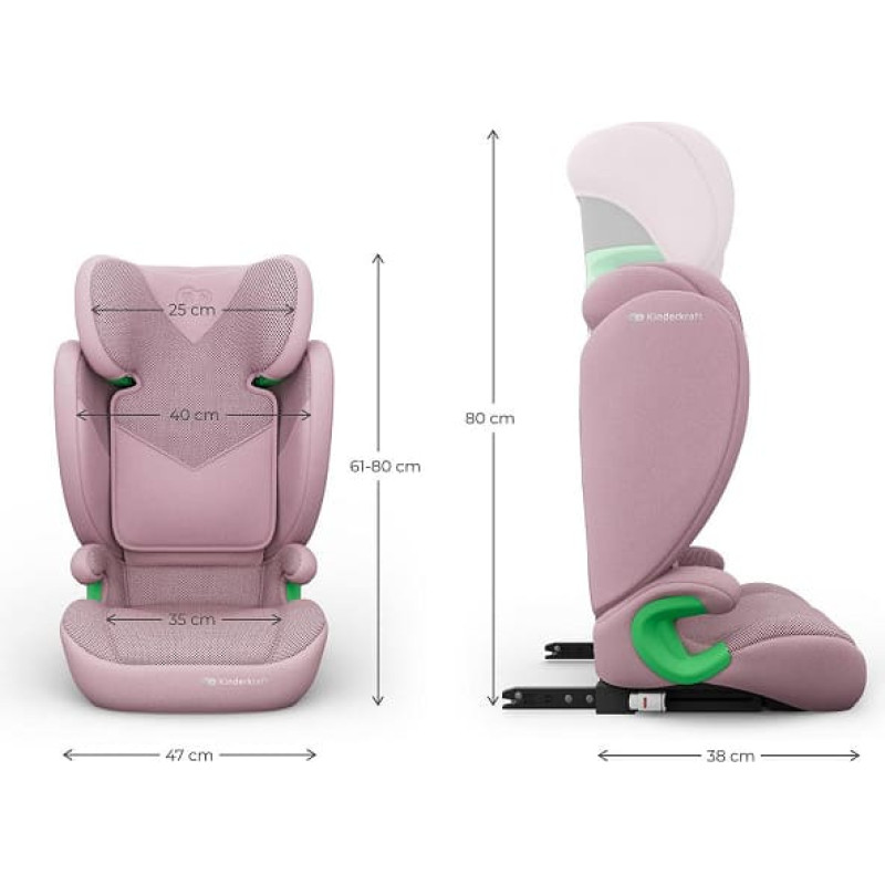 Kinderkraft automobilinė kėdutė JUNIOR FIX 2 PLUS, 100-150 cm., Pink, KCJUFI20PNKPL0N