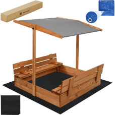 Springos Smėlio dėžė Springos SB120RSET su stogeliu, 120 x 120 cm, su dangčiu, ruda