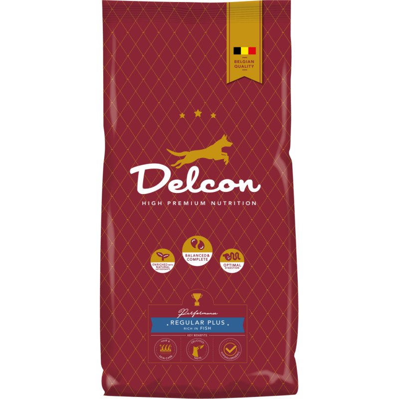 Delcon Pašaras suaugusiems šunims REGULAR PLUS su žuvimi / 3 kg