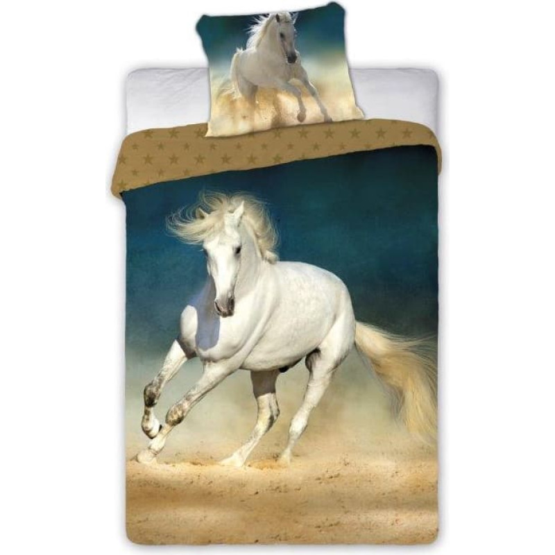 BEDDING SET HORSES 001 WHITE HORSE 140X200+70X90 COTTON.