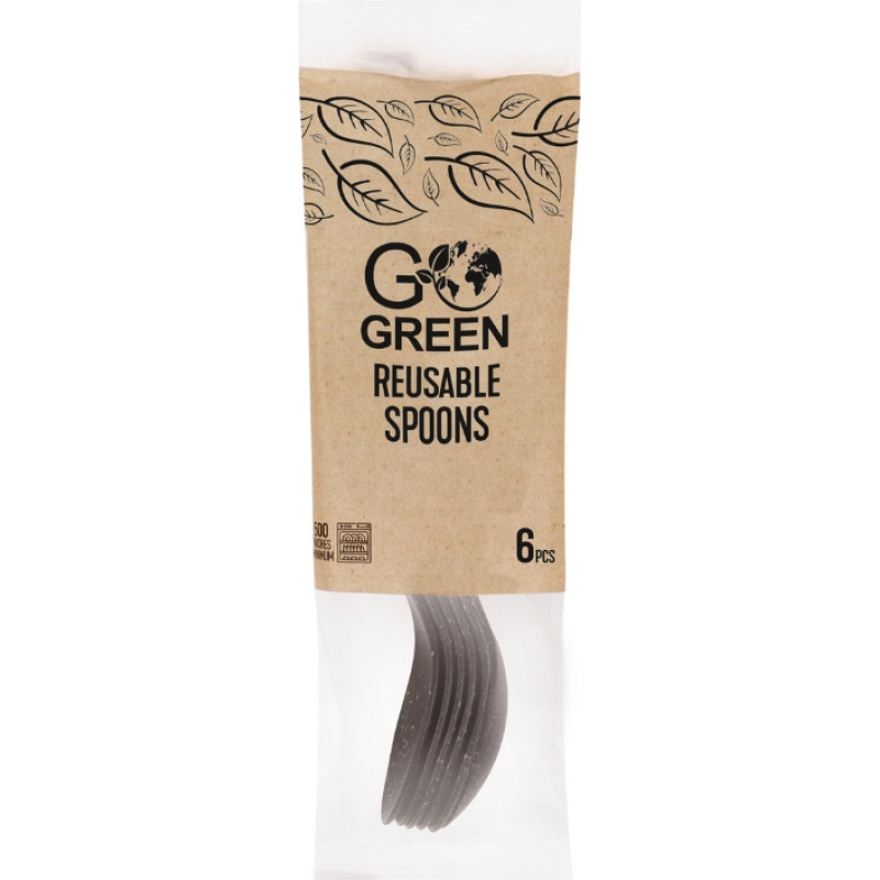 Gogreen Atkārtoti lietojamas karotes Go Green 6 gab. melnas