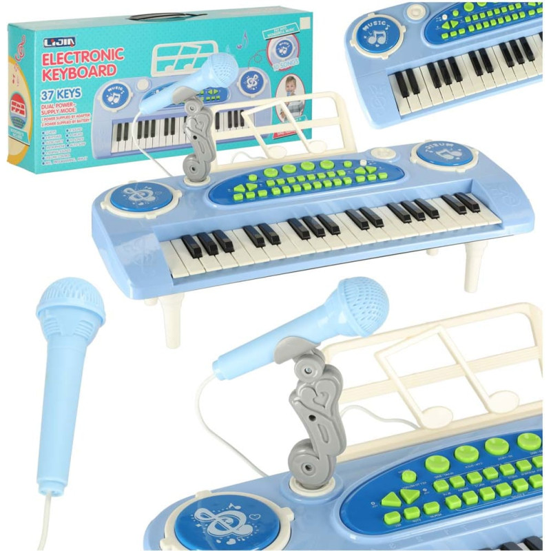 Vaikiška klaviatūra – interaktyvus pianinas / vargonai su 37 klavišais, mikrofonu ir stovu, mėlynas