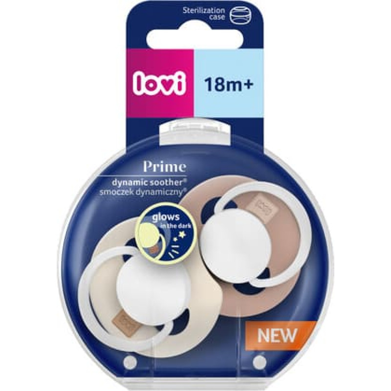 Lovi 34/438 Smoczek silikonowy dynamiczny Prime 18+m 2 szt Ivory Glow/Blush Glow