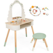 Classic World medinis tualetinis staliukas su veidrodžiu, kėdute ir priedais – pastelinis
