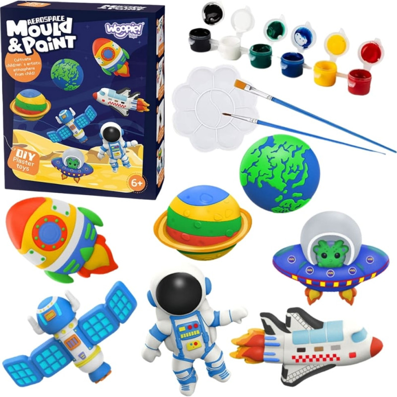 Woopie DIY kūrybinis rinkinys su dažais — pasigamink ir nuspalvink gipso figūrėles (kosmoso rinkinys)