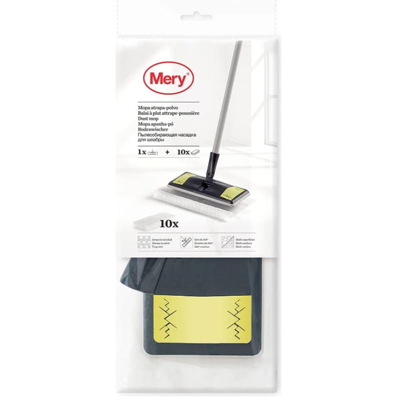 Mery Grīdas birste putekļu savāk&scaron;anai Dust Mop 25,8x10,5cm ar 10 lupatiņām 29,5x21,5cm
