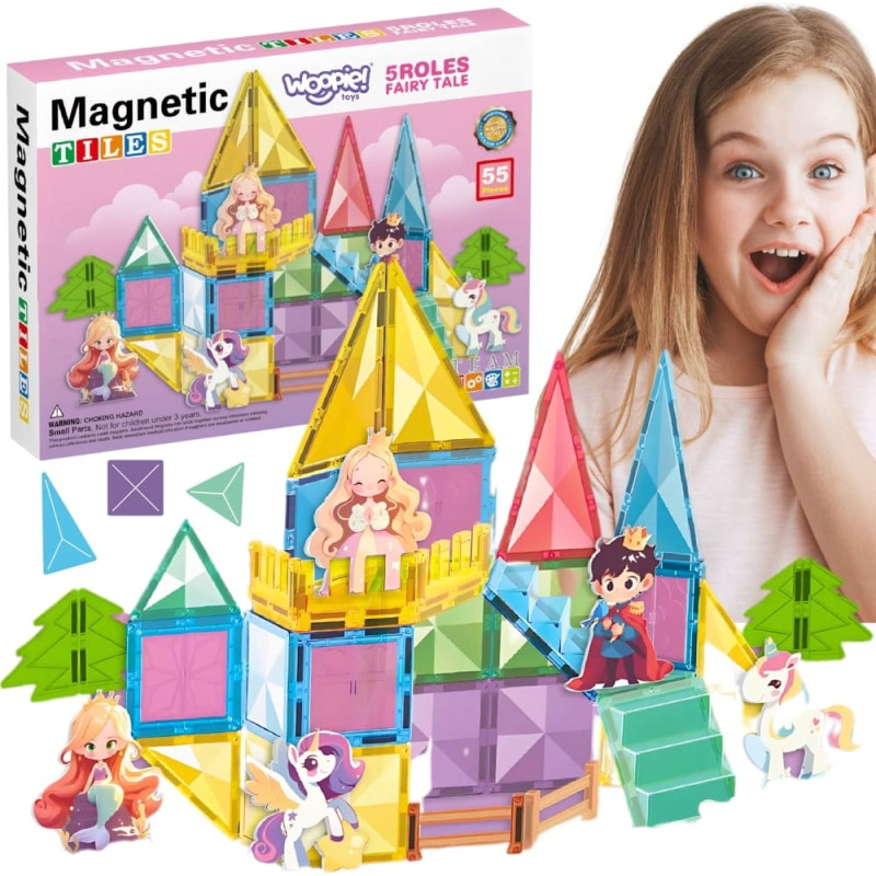 Woopie Klocki Magnetyczne Konstrukcyjne 3D Zestaw Edukacyjny Bajkowy Zamek 55el.