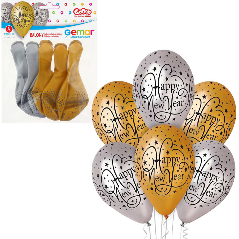 BALON HAPPY NEW YEAR 12  6 SZTUK