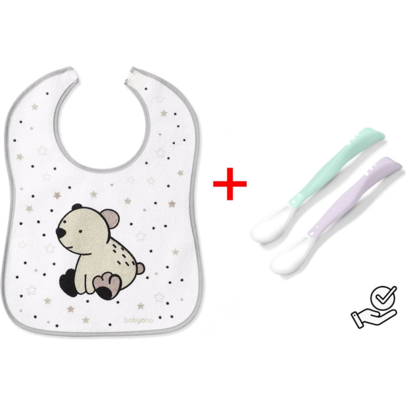 Babyono Priek&scaron;autiņ&scaron; frotē 26x36 cm+elastīgas karotes (833+1066)-izdevīgi! BabyOno