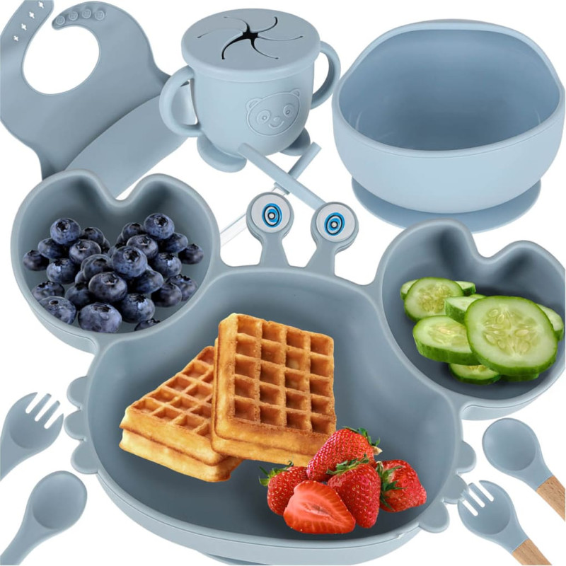 Silikona trauki zīdaiņiem zīdaiņu krabju komplekts 9 gab. zils