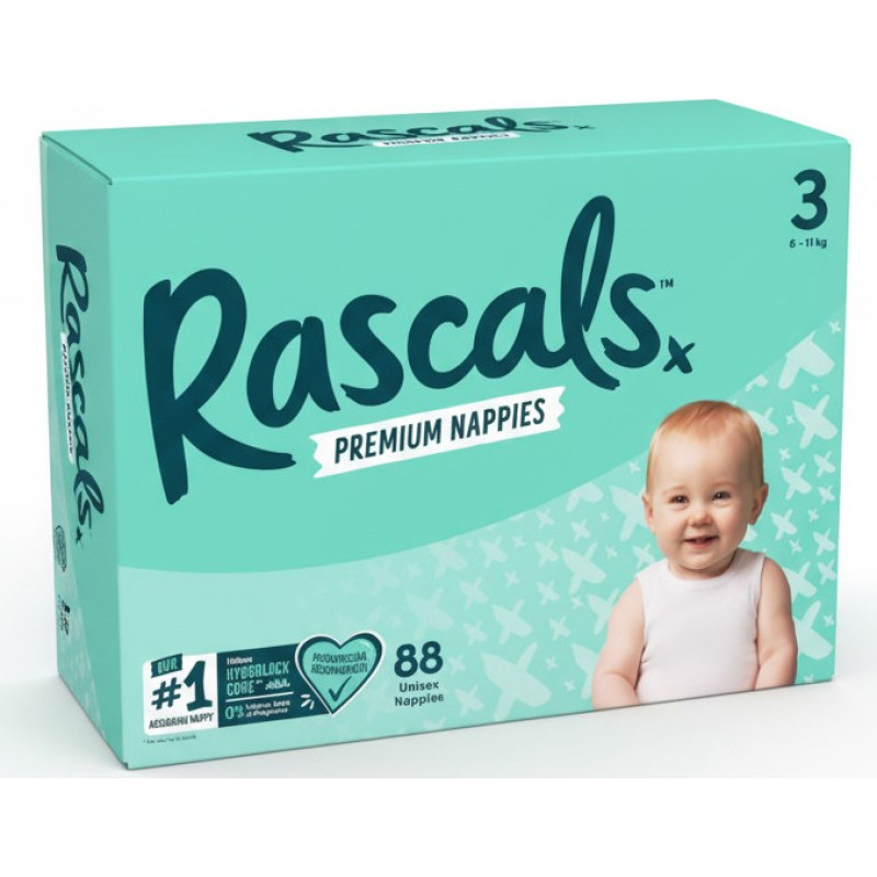 Rascal And Friends RASCALS autiņbiksītes, 3 izmērs, 6-11 kg., 88 gab.