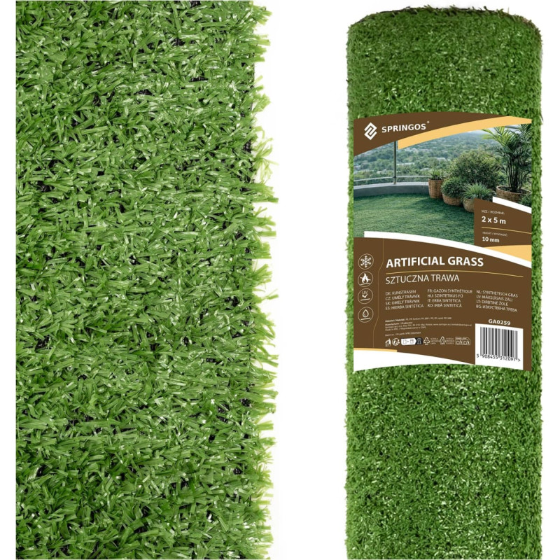 Springos Dirbtinės žolės ritinys 2x5 m žalias kilimas terasai balkonui sodui 10 mm