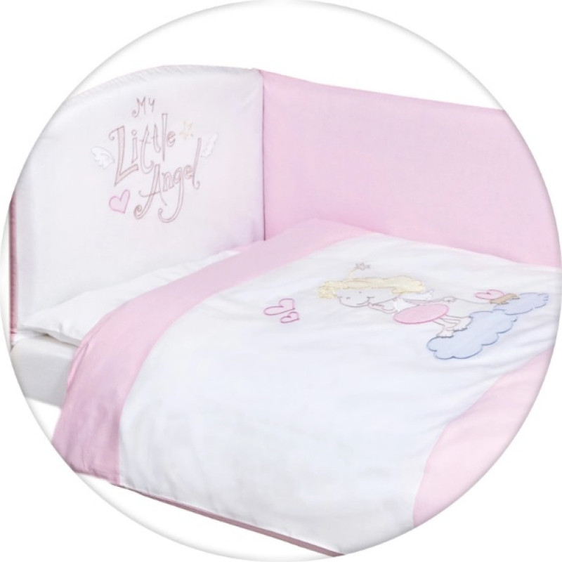 Cebababy gultas veļas komplekts ar iz&scaron;uvumu 3D/135x100cm LITTLE ANGEL pink
