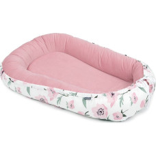 Mamotato baby nest ( cocoon ) - double-sided, velvet, flowers, white / pink